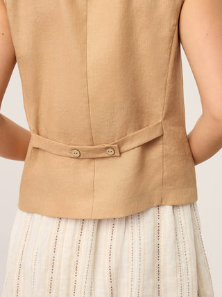 100% Linen Cinch-Back Sleeveless Tailored Vest BRONWYN
