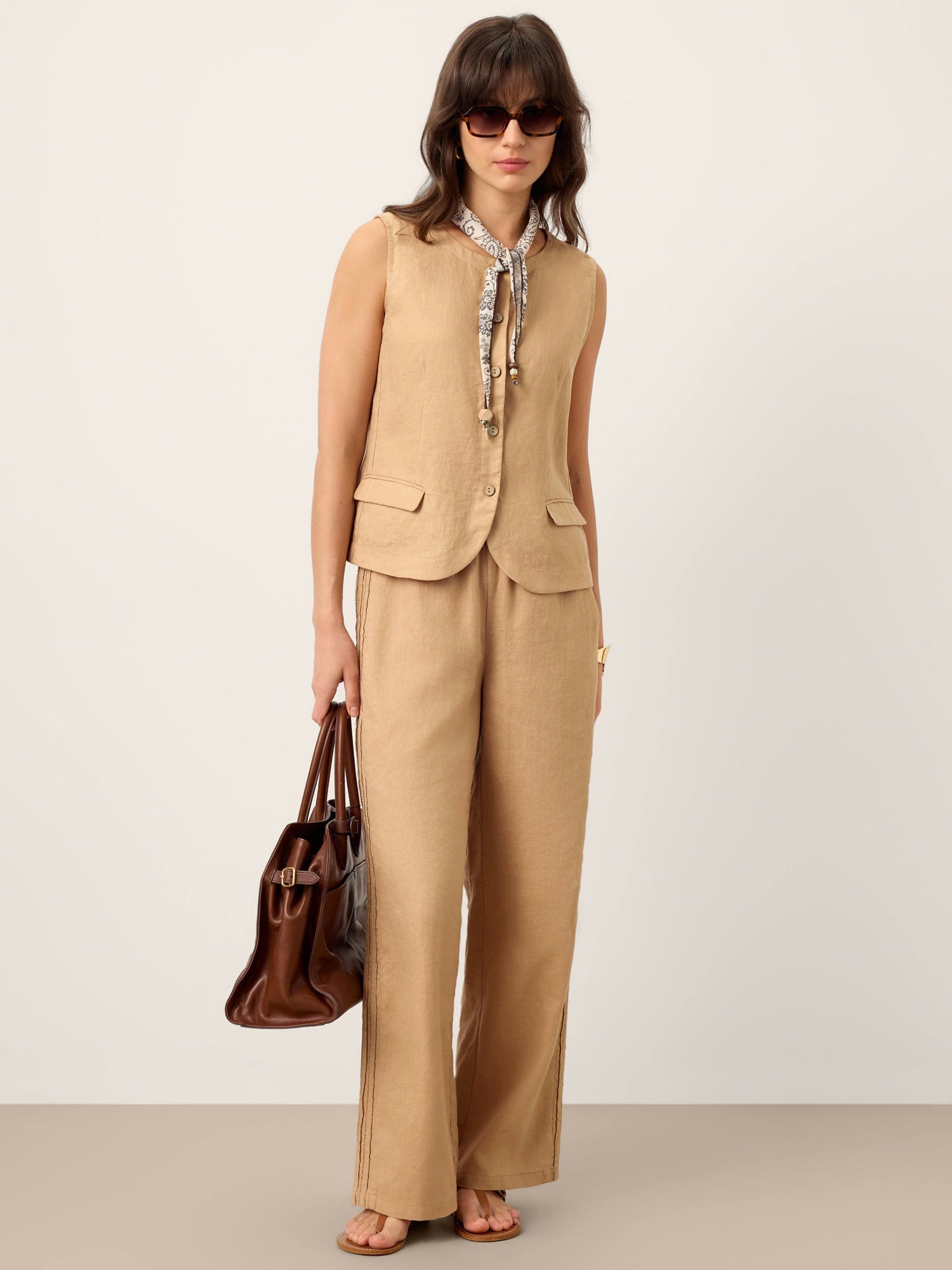 100% Linen Cinch-Back Sleeveless Tailored Vest BRONWYN - Glamourous Grace