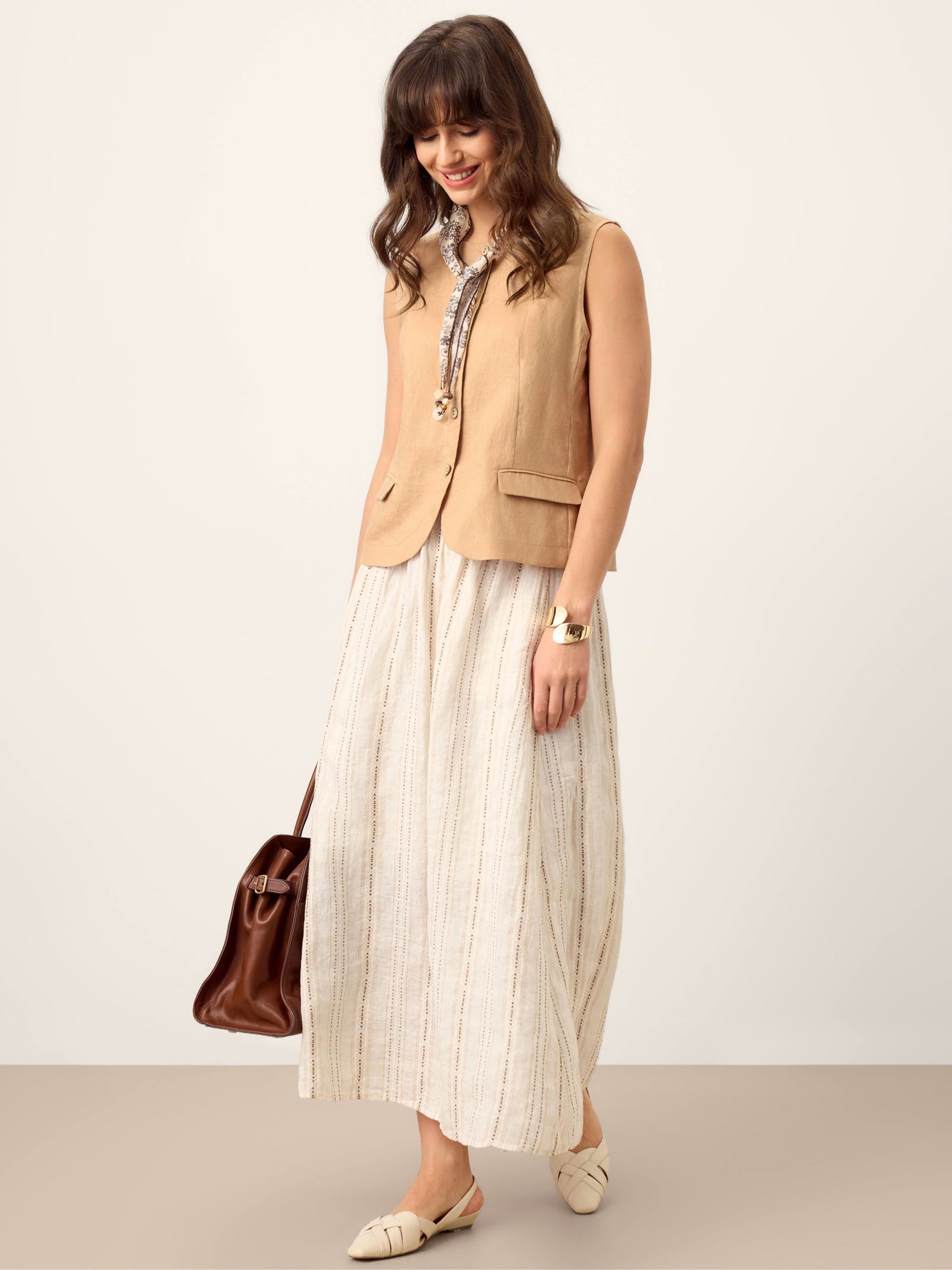 100% Linen Cinch-Back Sleeveless Tailored Vest BRONWYN - Glamourous Grace
