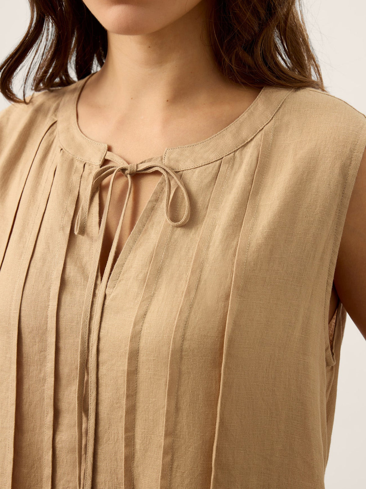 100% Linen Sleeveless Tie-Neck Pintucked Maxi Dress MILLICENT - Glamourous Grace