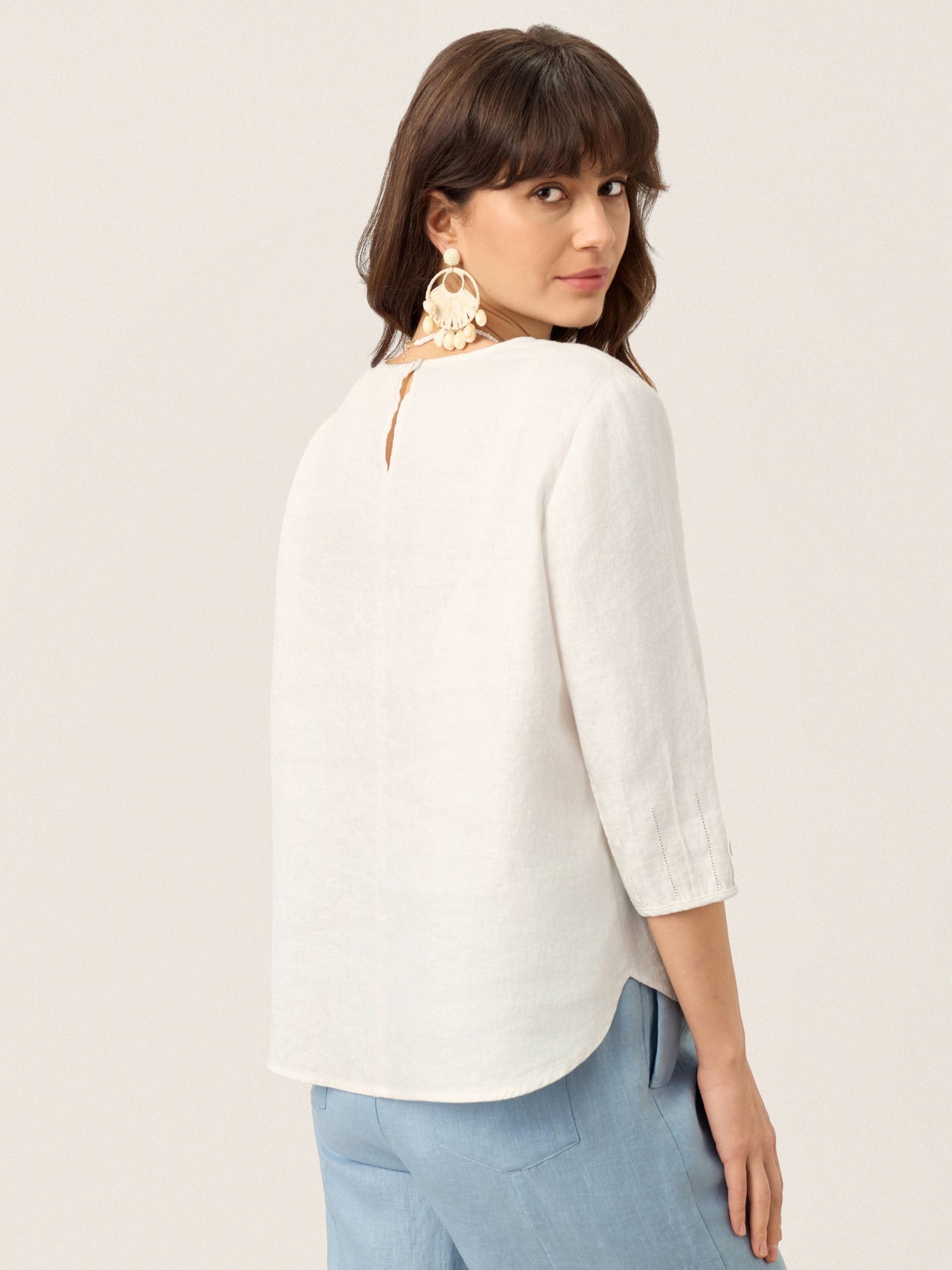 100% Linen Scoop Neck Slit Back Pullover Top FELICIA - Glamourous Grace