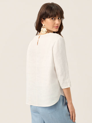 100% Linen Scoop Neck Slit Back Pullover Top FELICIA - Glamourous Grace