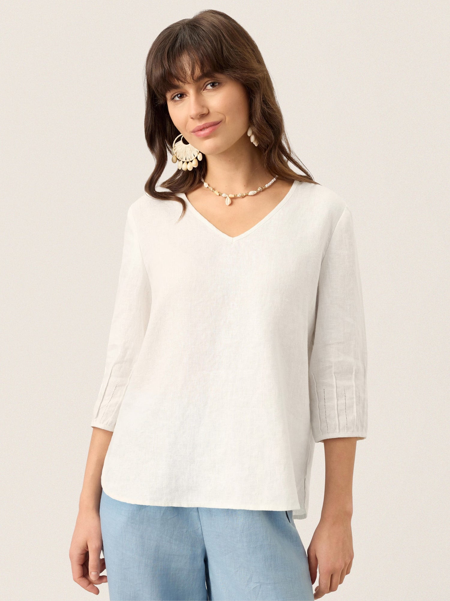 100% Linen Scoop Neck Slit Back Pullover Top FELICIA - Glamourous Grace