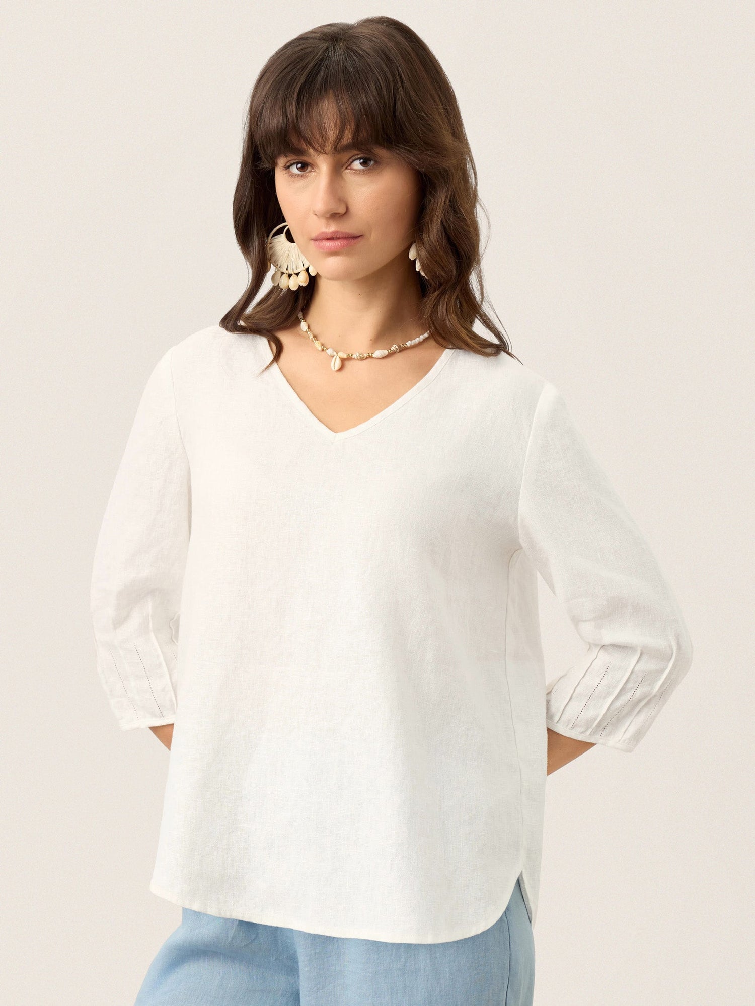100% Linen Scoop Neck Slit Back Pullover Top FELICIA - Glamourous Grace