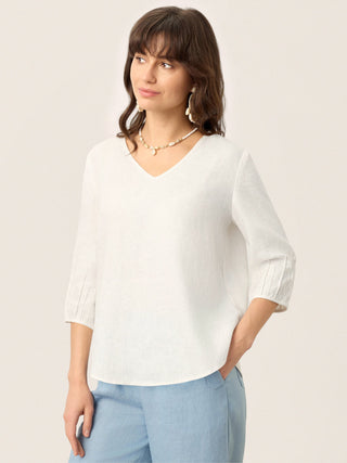 100% Linen Scoop Neck Slit Back Pullover Top FELICIA - Glamourous Grace