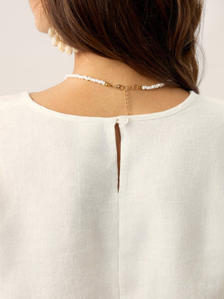 100% Linen Scoop Neck Slit Back Pullover Top FELICIA - Glamourous Grace