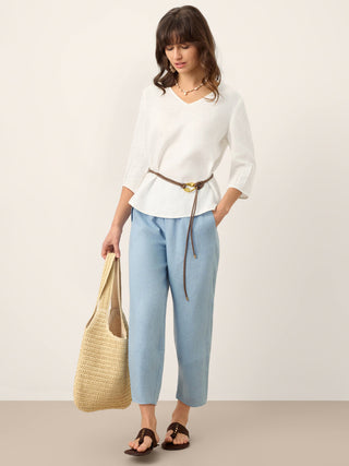 100% Linen Scoop Neck Slit Back Pullover Top FELICIA - Glamourous Grace