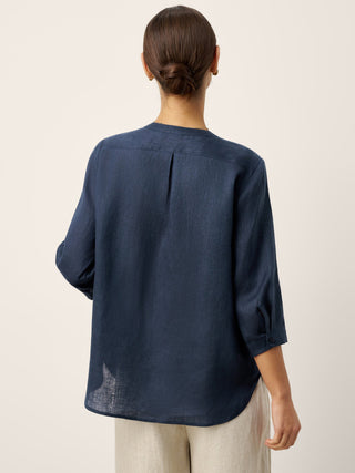 100% Linen Sculpted Accordion Pleat Crew Neck Shirt RANA - Glamourous Grace