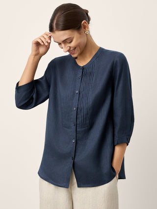 100% Linen Sculpted Accordion Pleat Crew Neck Shirt RANA - Glamourous Grace