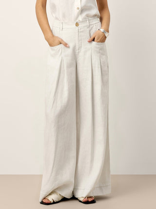 100% Linen Sculpted Pleat Elasticated Back Relaxed Pants VERIDIANA - Glamourous Grace