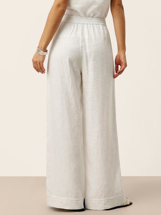 100% Linen Sculpted Pleat Elasticated Back Relaxed Pants VERIDIANA - Glamourous Grace