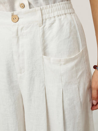 100% Linen Sculpted Pleat Elasticated Back Relaxed Pants VERIDIANA - Glamourous Grace