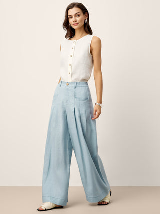 100% Linen Sculpted Pleat Elasticated Back Relaxed Pants VERIDIANA - Glamourous Grace