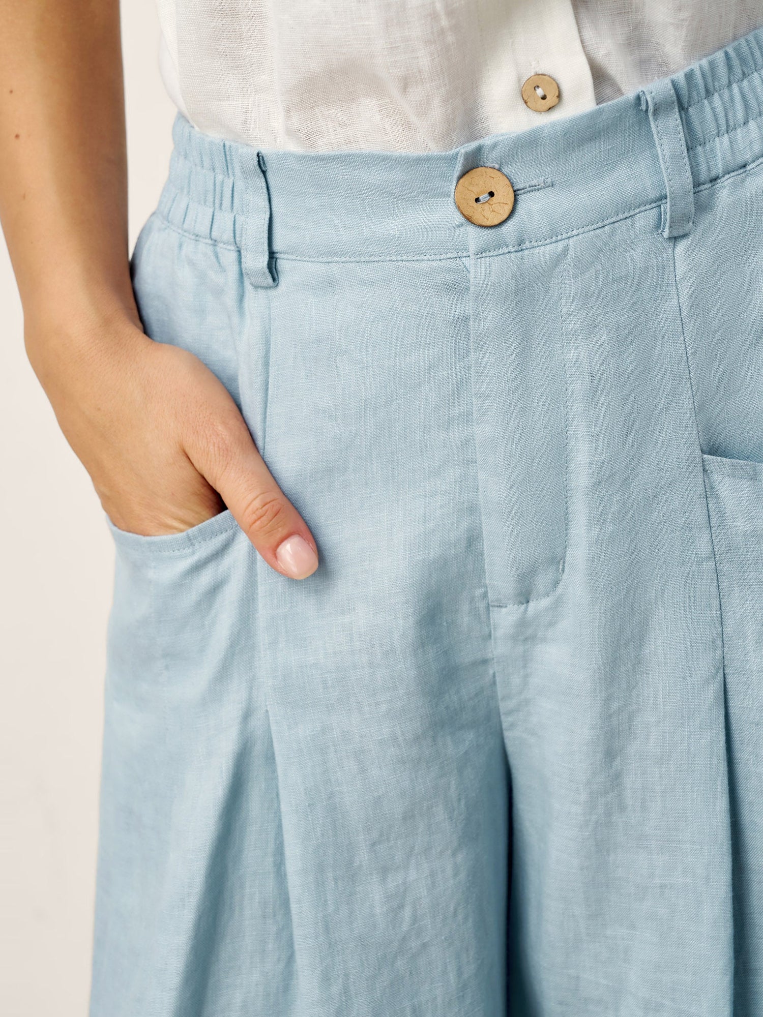 100% Linen Sculpted Pleat Elasticated Back Relaxed Pants VERIDIANA - Glamourous Grace