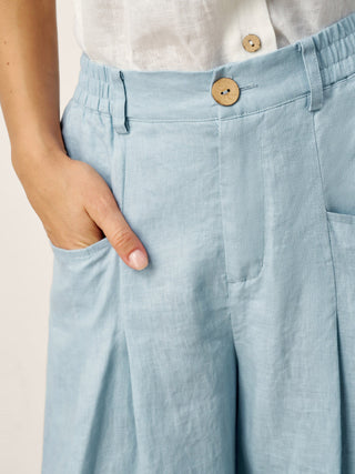 100% Linen Sculpted Pleat Elasticated Back Relaxed Pants VERIDIANA - Glamourous Grace