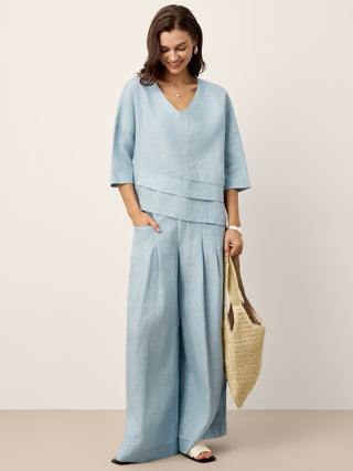 100% Linen Sculpted Pleat Elasticated Back Relaxed Pants VERIDIANA - Glamourous Grace