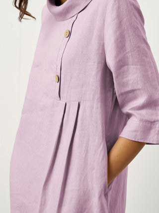 100% Linen Rolled Collar Asymmetric Button Maxi Dress ELARAINE - Glamourous Grace