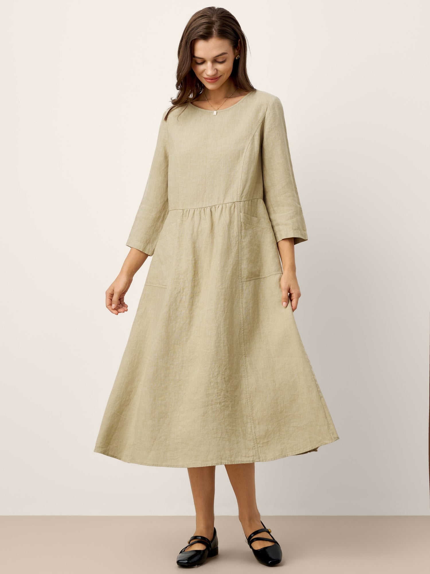 100% Linen Shirred Waistline Patch Pocket Maxi Dress MARCELLA - Glamourous Grace