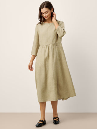 100% Linen Shirred Waistline Patch Pocket Maxi Dress MARCELLA - Glamourous Grace