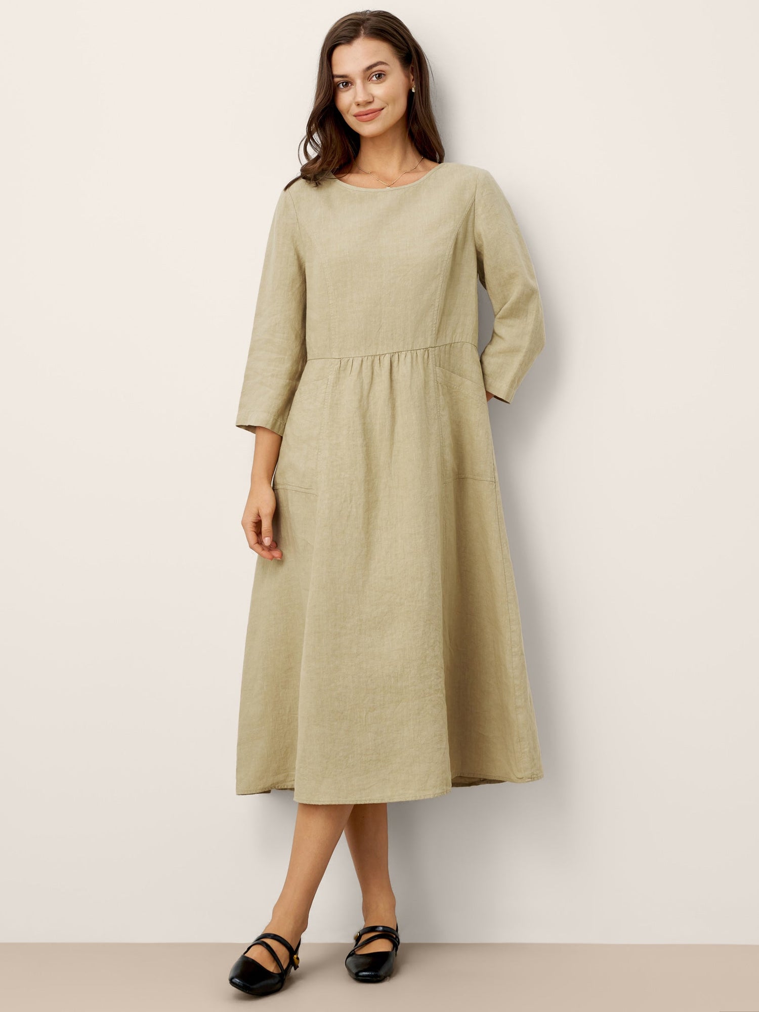 100% Linen Shirred Waistline Patch Pocket Maxi Dress MARCELLA - Glamourous Grace