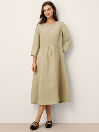 100% Linen Shirred Waistline Patch Pocket Maxi Dress MARCELLA - Glamourous Grace