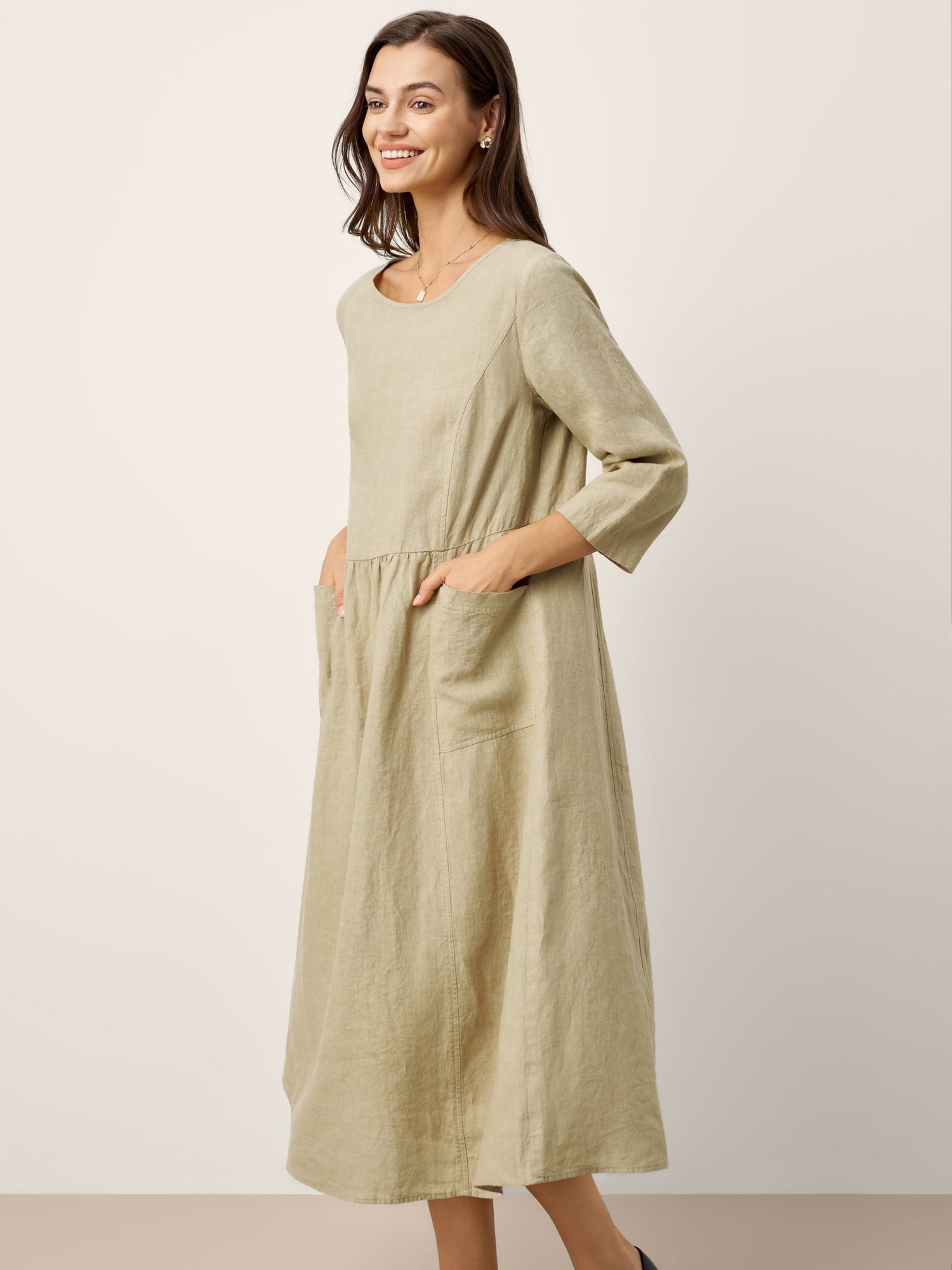 100% Linen Shirred Waistline Patch Pocket Maxi Dress MARCELLA - Glamourous Grace