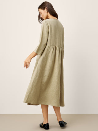 100% Linen Shirred Waistline Patch Pocket Maxi Dress MARCELLA - Glamourous Grace
