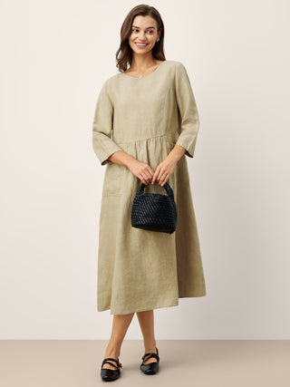 100% Linen Shirred Waistline Patch Pocket Maxi Dress MARCELLA - Glamourous Grace