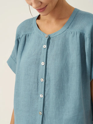 100% Linen Short Sleeve Crew Neck Shirt FINA - Glamourous Grace