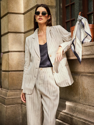 100% Linen Sketch Stripe Straight-Leg Pants ELOISE - Glamourous Grace
