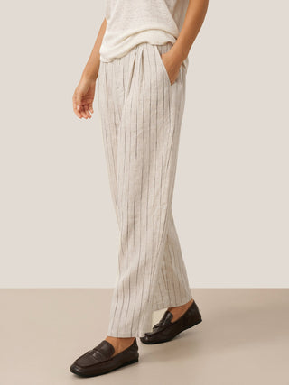 100% Linen Sketch Stripe Straight-Leg Pants ELOISE - Glamourous Grace