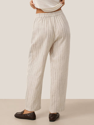 100% Linen Sketch Stripe Straight-Leg Pants ELOISE - Glamourous Grace