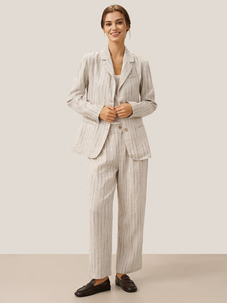 100% Linen Sketch Stripe Straight-Leg Pants ELOISE - Glamourous Grace