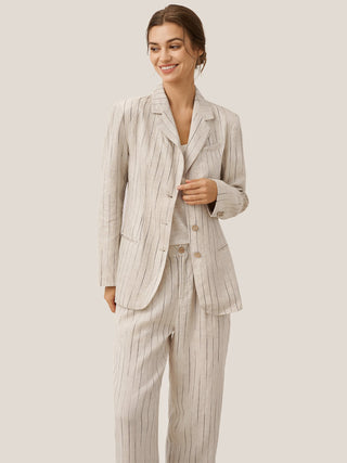 100% Linen Sketch Stripe Straight-Leg Pants ELOISE - Glamourous Grace
