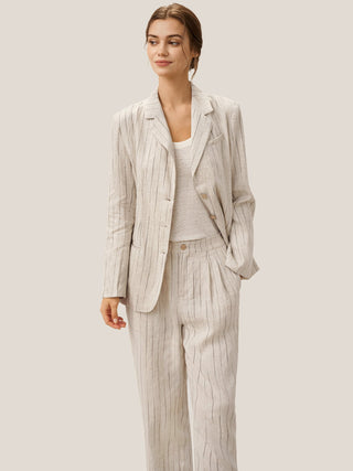 100% Linen Sketch Stripe Straight-Leg Pants ELOISE - Glamourous Grace