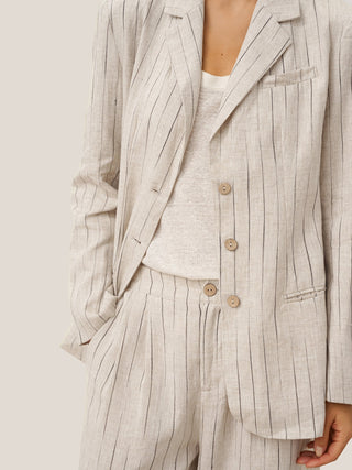 100% Linen Sketch Stripe Straight-Leg Pants ELOISE - Glamourous Grace
