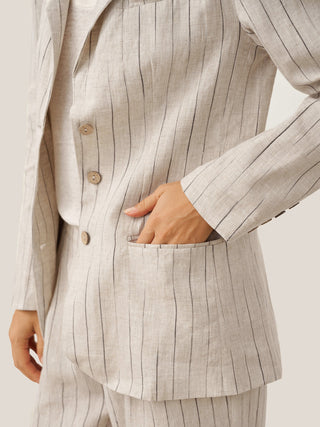 100% Linen Sketch Stripe Straight-Leg Pants ELOISE - Glamourous Grace