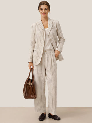 100% Linen Sketch Stripe Straight-Leg Pants ELOISE - Glamourous Grace