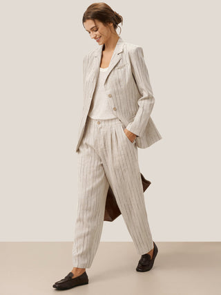 100% Linen Sketch Stripe Straight-Leg Pants ELOISE - Glamourous Grace