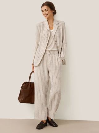 100% Linen Sketch Stripe Straight-Leg Pants ELOISE - Glamourous Grace