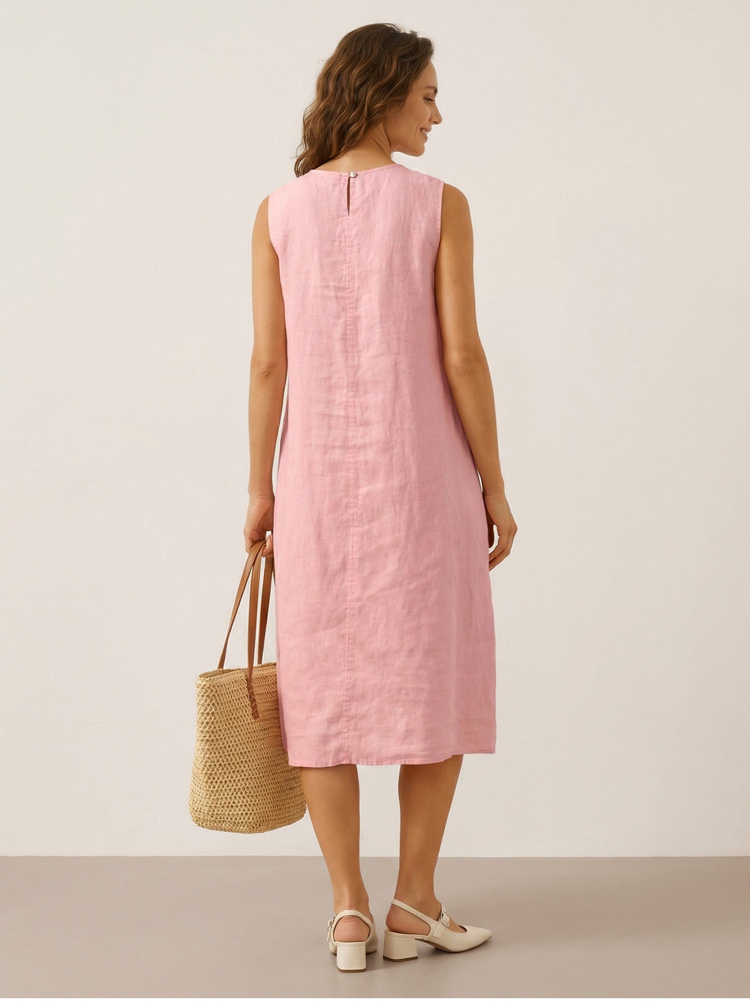 100% Linen Sleeveless Accordion Pleat Midi Dress TINA - Glamourous Grace