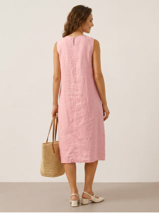 100% Linen Sleeveless Accordion Pleat Midi Dress TINA - Glamourous Grace