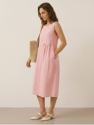 100% Linen Sleeveless Accordion Pleat Midi Dress TINA - Glamourous Grace