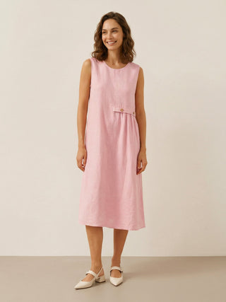 100% Linen Sleeveless Accordion Pleat Midi Dress TINA - Glamourous Grace