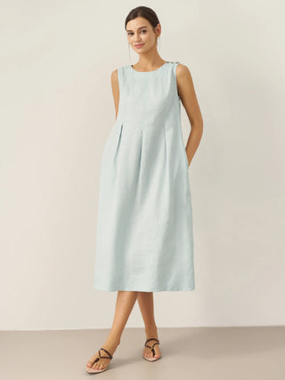 100% Linen Sleeveless Shoulder Button Midi Dress FREYA - Glamourous Grace