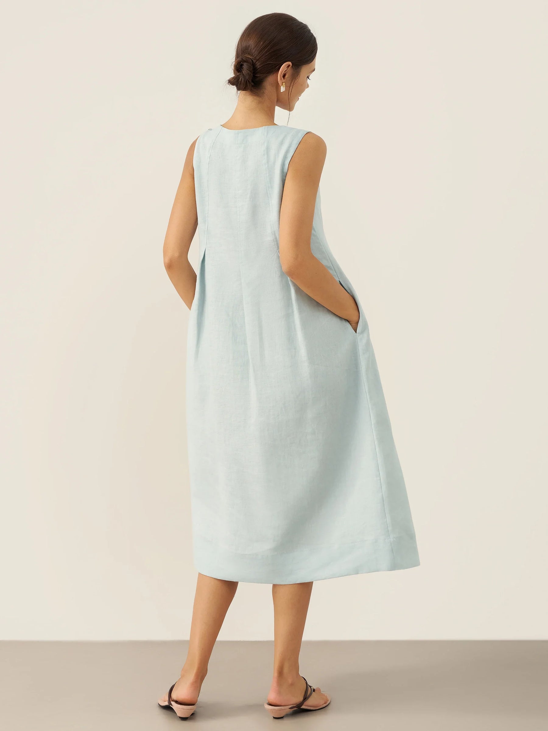 100% Linen Sleeveless Shoulder Button Midi Dress FREYA - Glamourous Grace