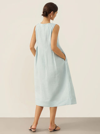 100% Linen Sleeveless Shoulder Button Midi Dress FREYA - Glamourous Grace