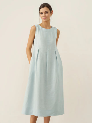 100% Linen Sleeveless Shoulder Button Midi Dress FREYA - Glamourous Grace