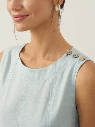 100% Linen Sleeveless Shoulder Button Midi Dress FREYA - Glamourous Grace