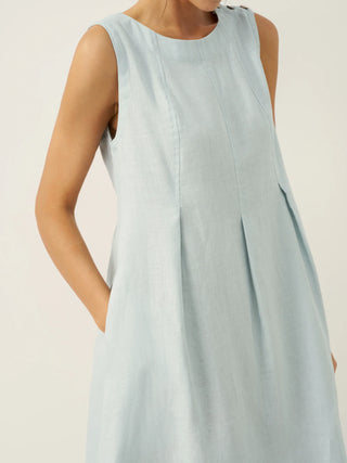 100% Linen Sleeveless Shoulder Button Midi Dress FREYA - Glamourous Grace